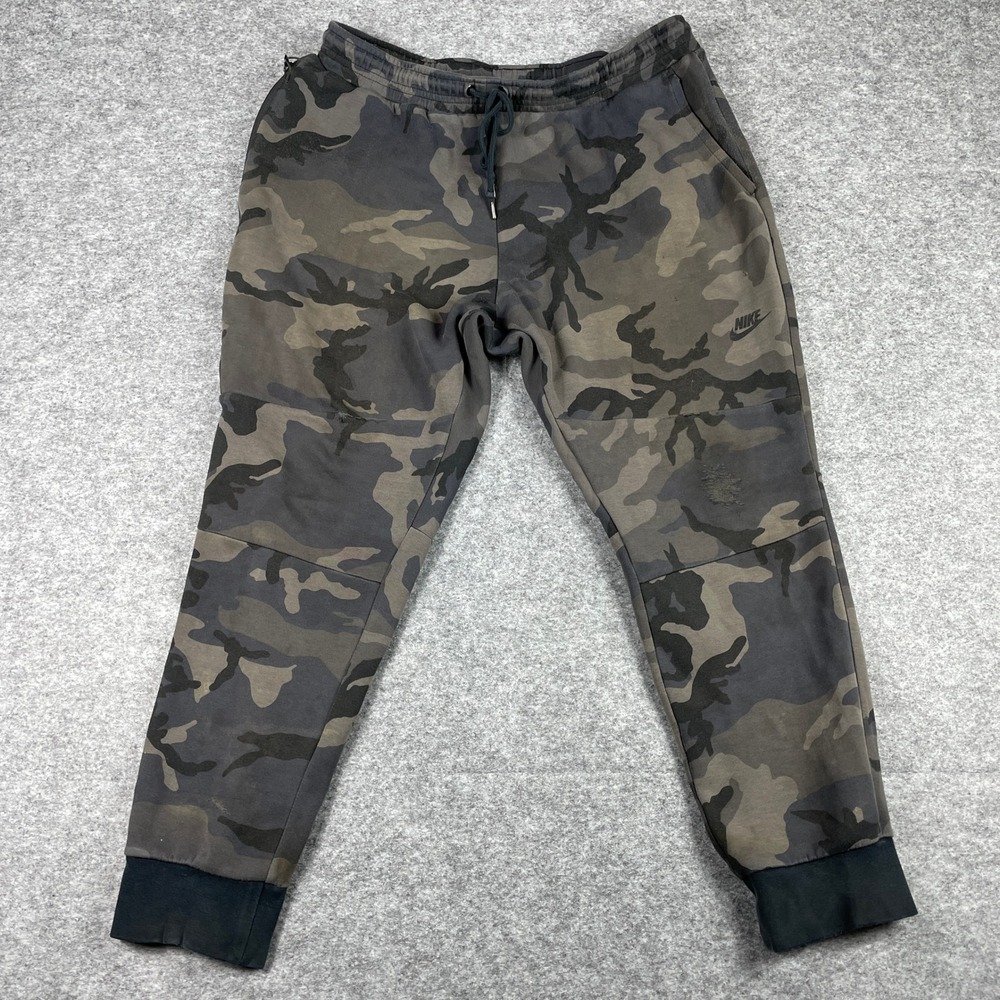 Nike Joggers Mens XXL Grey Camo Tech Fleece Tapered Sweatpants 715238-010 - Picture 1 of 12